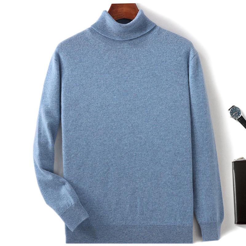 New high lapel cashmere sweater men's solid color knitted primer sweater loose inner sweater