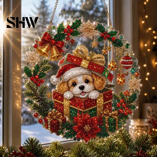 Art And Craft Supplies for Kids Christmas Faux Diamond Ornament, DIY Santa Claus Sun Catcher Kit, Rhinestone Parent Child Interactive Crafts