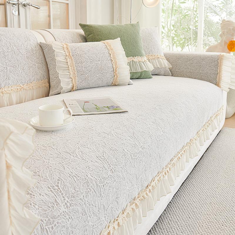 Cream Style Sofa Cushion Four Seasons Universal French Skirt Sofa Cover Simple Non-Slip Chenille Seat Cushion Cover Towel
