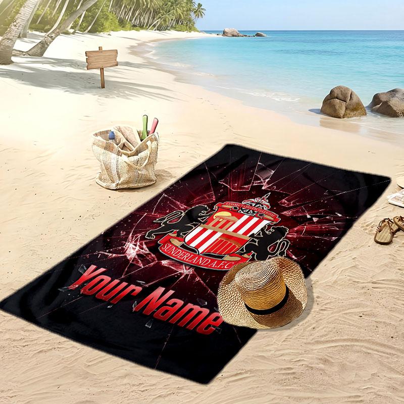 Sunderland FC Personalized Printed Beach Towel Soccer Logo Support Custom Name Text Absorbent Towel For Sport Travel Special Gift