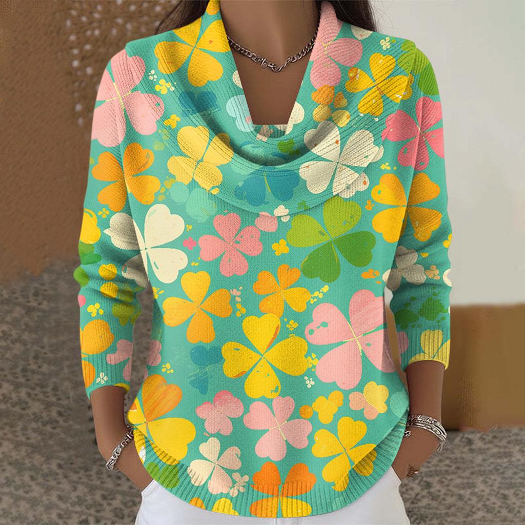 Dámský ležérní a módní svetr s dlouhým rukávem a potiskem, kulatým výstřihem