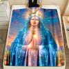 1PC Blue Crowned Our Lady Prayer Print Blanket Warm Soft Fluffy Kids and Adult Sofa Bed Throw Blanket Outdoor Travel Camping RV
