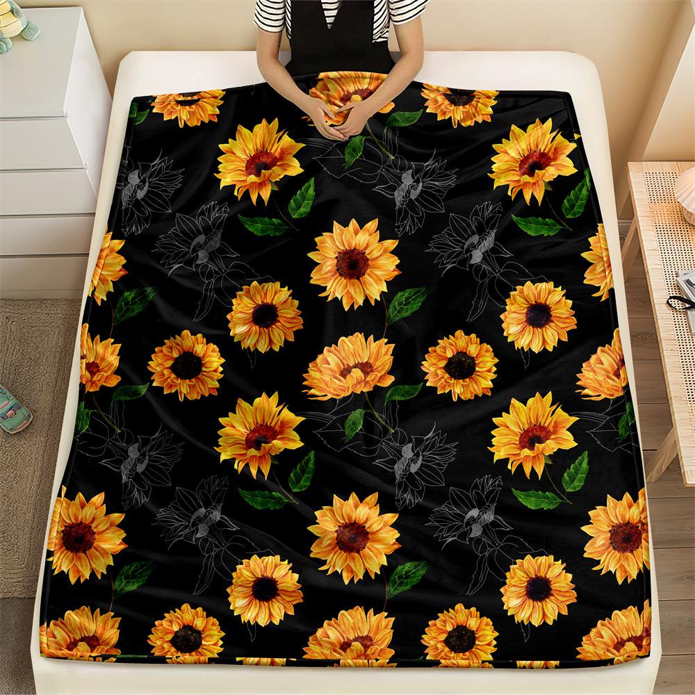 Creative Sunflower Theme digital-printed polyester Bedroom velvet flannel cover blanket Fleece soft sofa cover blankets for beds