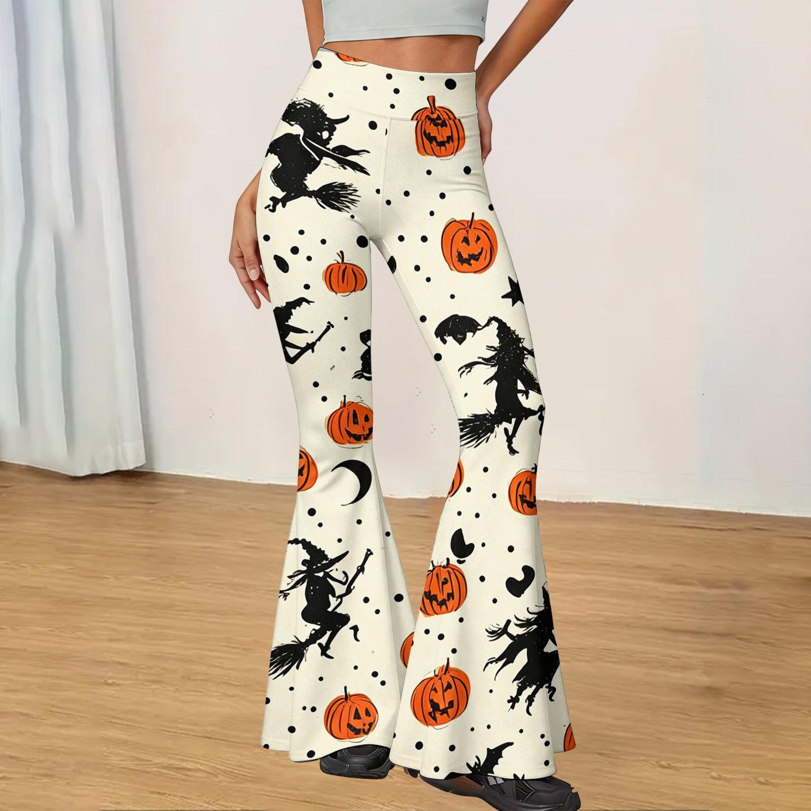 Women s Halloween Print Flare Yoga Pants - Casual Versatile Workout Pants L
