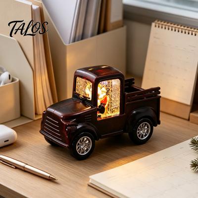 Unique Holiday Present Retro Christmas Pickup Truck Night Light with Snow Lantern, Battery Tabletop Decor Operated Decorative LED Lamp for Home