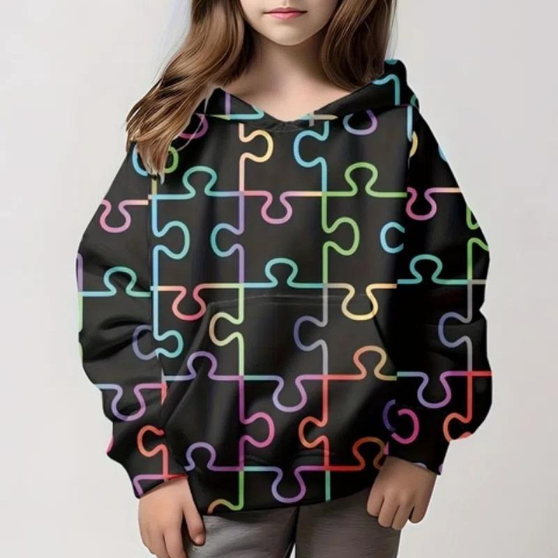 

Детская одежда Повседневные топы для девочек Осенняя одежда для девочек Цветной принт Верхняя одежда с капюшоном Длинные рукава Детская верхняя одежда 160CM