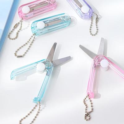 Mini Transparent Scissor Portable Fold Type Clear Color Safe Cutter Stainless Steel Blade Utility Knife for Paper