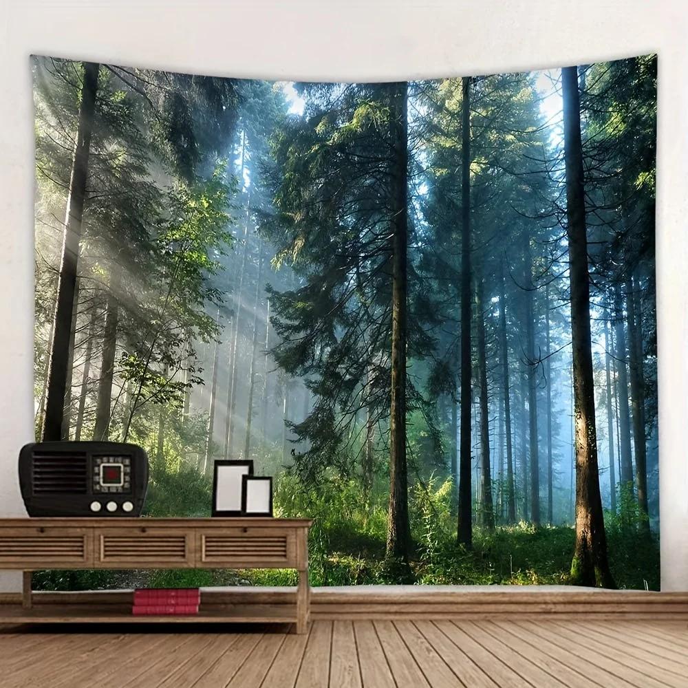 VIKAMA NordicStyle Forest Sunlight Tapestry Forest Scene Natural Ambience Decorative Wall Hanging Room Decoration