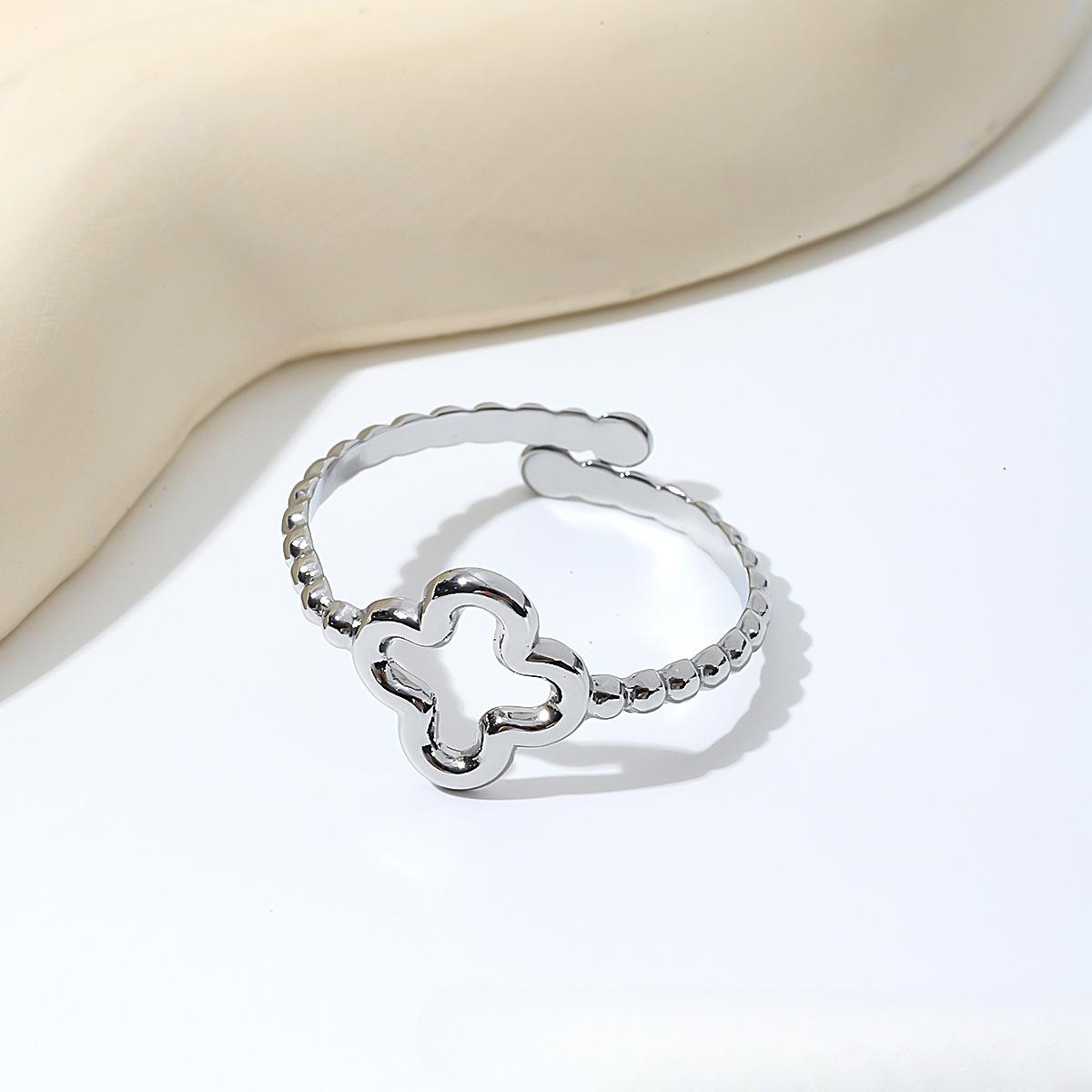 

Новое модное простое кольцо из нержавеющей стали с геометрическим отверстием, регулируемое, роскошное, модное, с четырьмя листьями клевера, женское