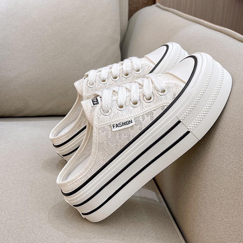 

Baotou cool slippers women s summer new semi-drag lace breathable muffin versatile platform shoes tide 35 бежевий