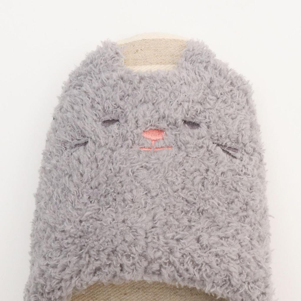 Mush Room Fluffy Cat Slippers [Asset] Front-Opening [Cute Cat, Fluffy] (Gray)