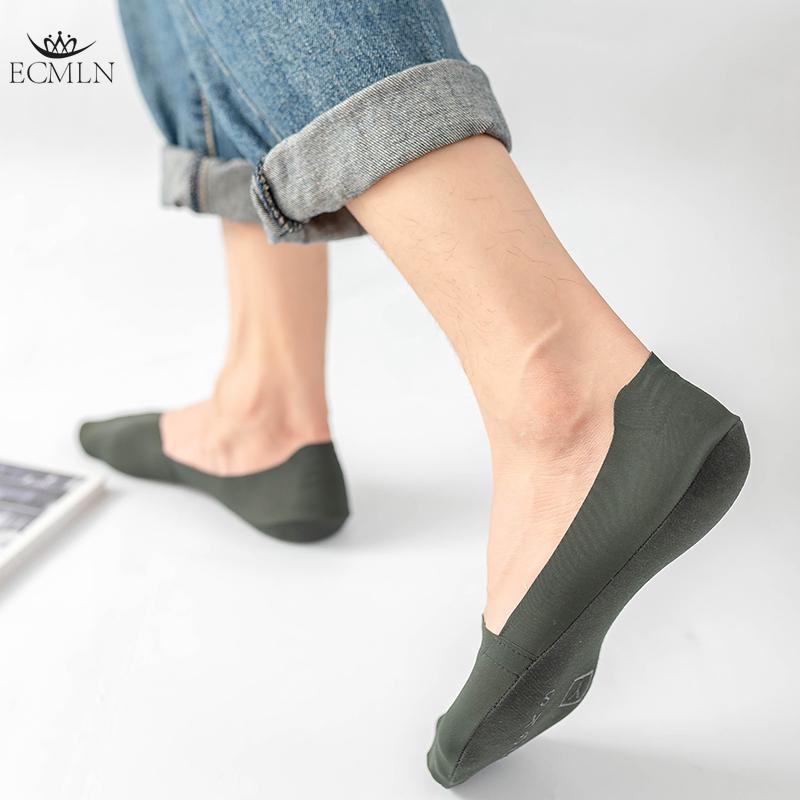 Men Ice Silk Socks Breathable Non-slip Silicone Invisible Cotton Solid Color Comfortable Boat Socks