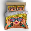 Pop Art Woman with WOW Glasses Bedding Duvet Cover Set  (1*Duvet Cover 2*Pillowcases, without duvet insert)
