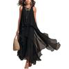 New European and American style black sleeveless irregular chiffon long dress temperament elegant dress women