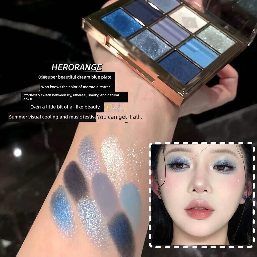 Small Smokey Blue Eyeshadow Palette! Sparkling Nine-Color Pearlescent Glitter Cool Festival Color Eyeshadow Palette Multi-Color Series
