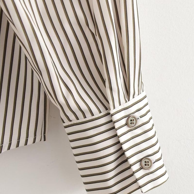 Kaslead New Arrival Women's Clothing Fashion Style Fashion Minimalist All-Matching Lapel Striped Printed Shirt