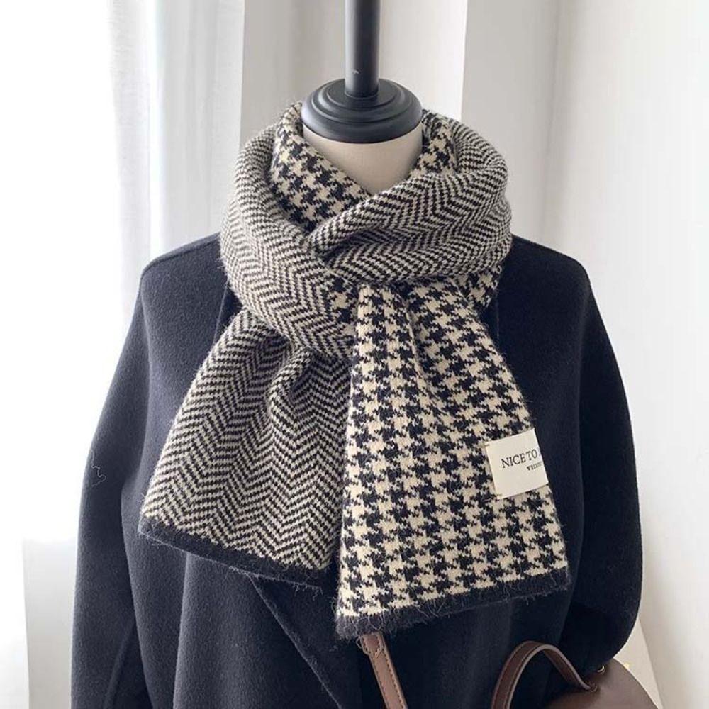 Soft Plaid Knitted Scarf Letter Winter Neck Scarf Kawaii Long Warm Lattice Shawl  Travel