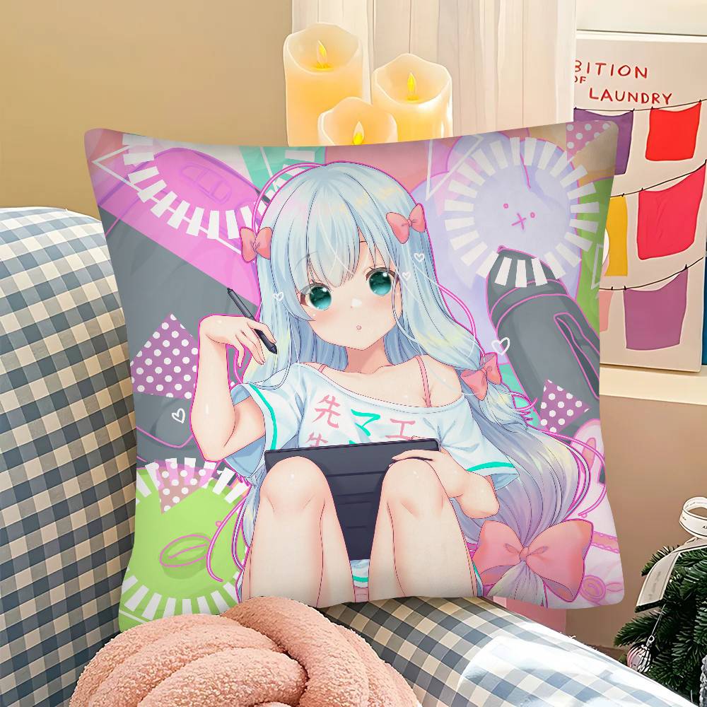 Anime Girl Izumi Sagiri Pillow Case Fashion Square Pillowcase Bedroom Sofa Room Ins Decoration Leisure Cushion Cover