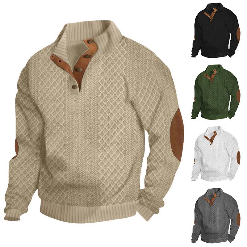 Mens Stand Collar Long Sleeve Jacquard Knit Fitted Casual Pullover Sweatshirt