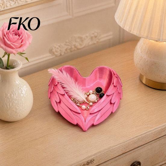 Delicate Relief Jewelry Tray 3D Printed Heart Shaped Tray, Wing Girlish One-piece Molded Dish Organizer, Vanity Organizer for Rings Earrings Necklaces