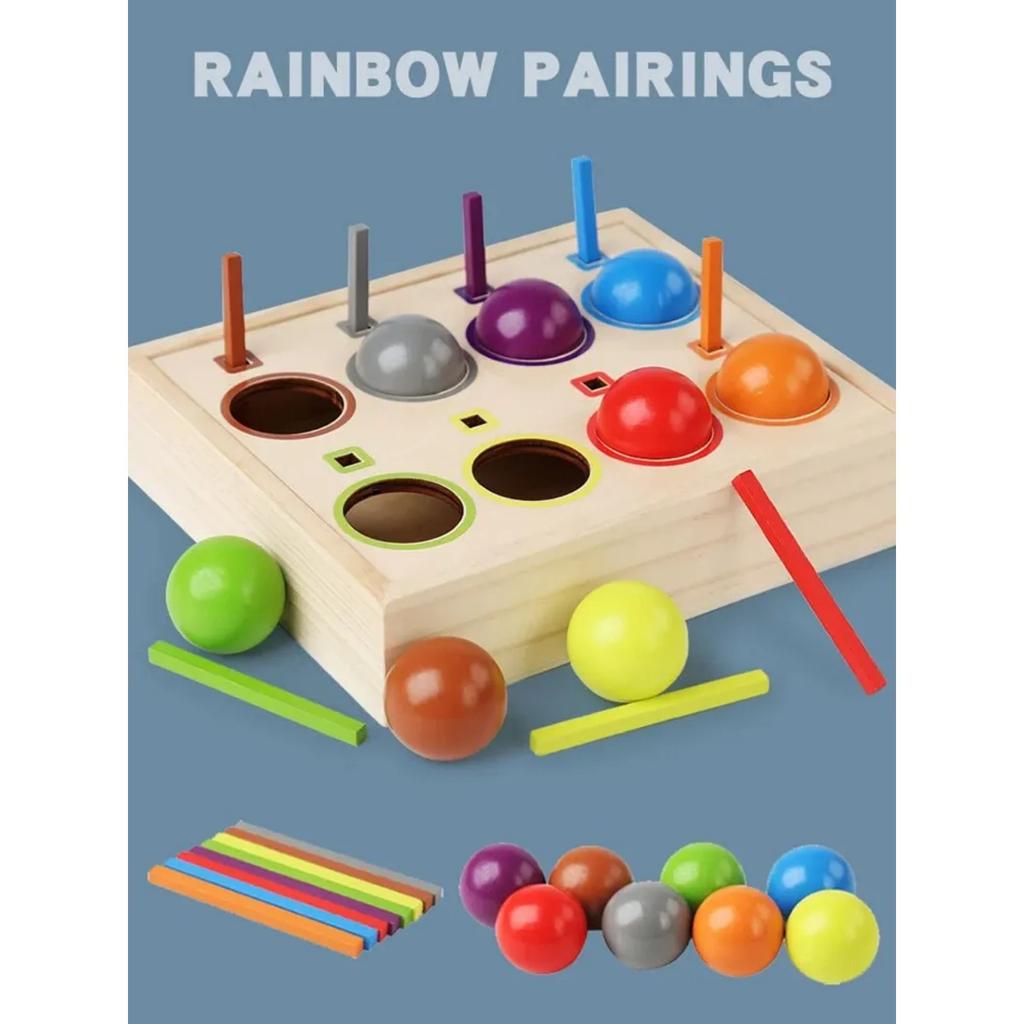 Baby Rainbow Ball Matching Montessori Wooden Toy Color Sorting Cognitive Sensory Game Fine Motor Training Early Educational Toys