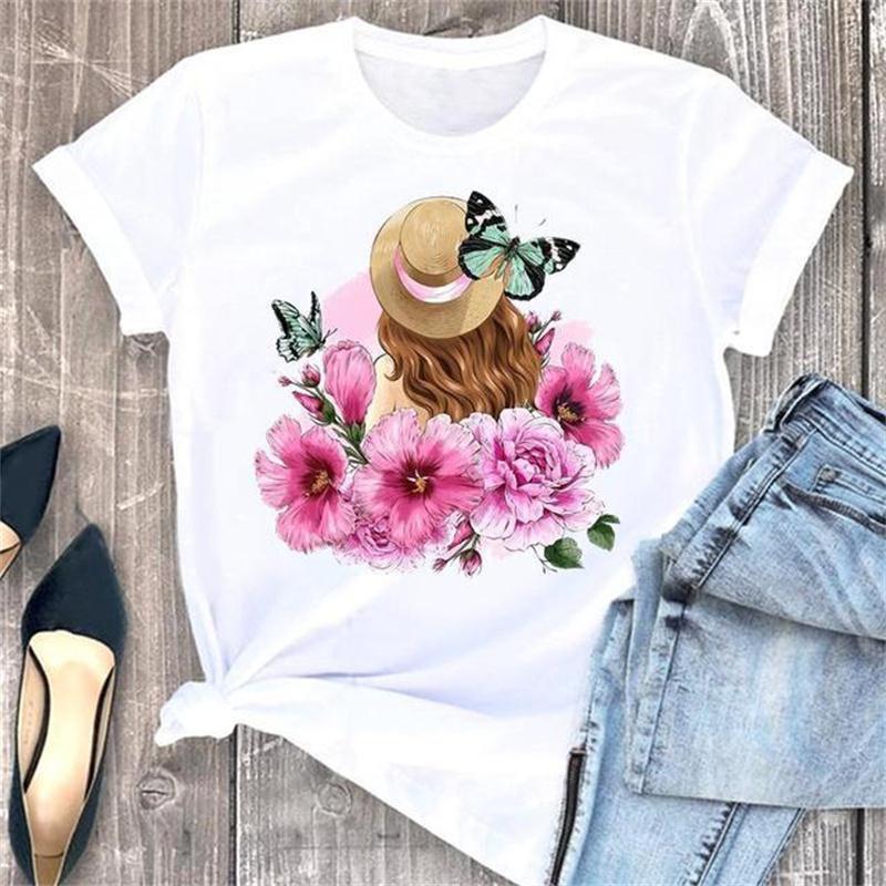 Piękne dziewczyny z lat 90., nadruki damskie, modne koszulki z okrągłym dekoltem, zabawne, estetyczne, graficzne, nadruki damskie, ubrania damskie