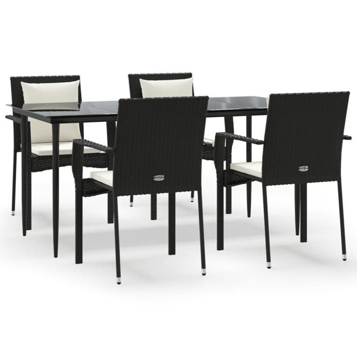 VidaXL Ensemble à manger de jardin coussins 5pcs Noir Résine tressée, ensemble de salle à manger, ensemble de salle à manger 3185098