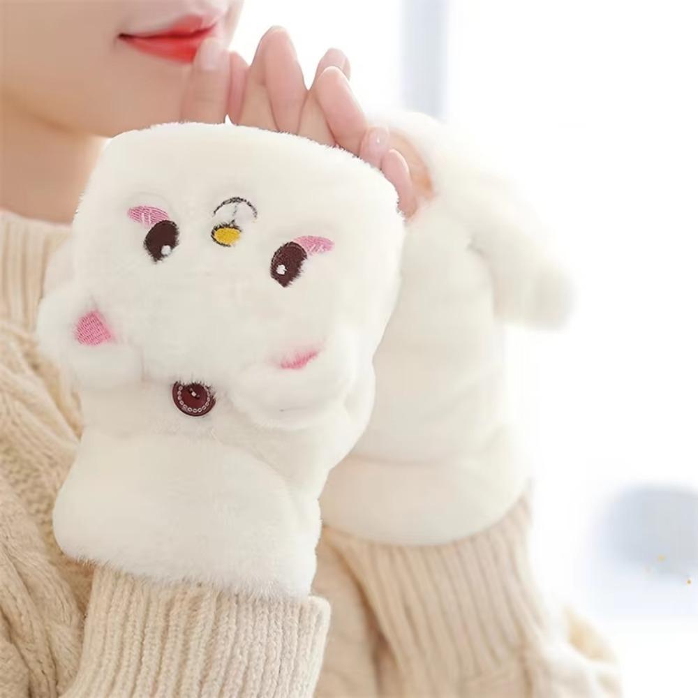 Fashion Plush Rabbit Fur Mittens Soft Winter Warm Warm Thick Gloves Comfortable Cute Plush Gloves Women