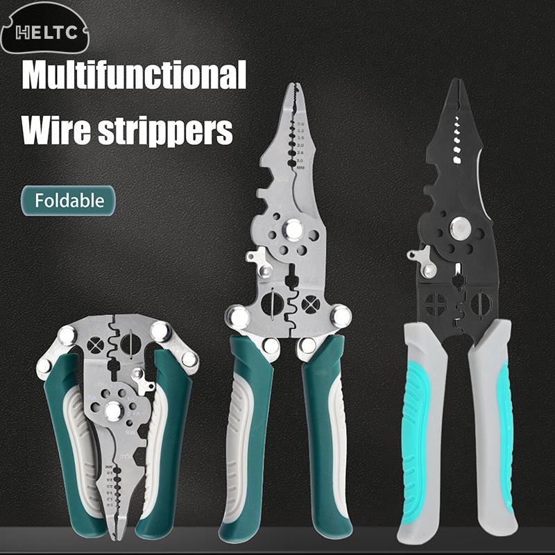 1Pcs Multifunctional Foldable Wire Stripper Crimper Cable Cutter Pliers Electrician Cable Cutting Wiring Pulling Stripping Tools