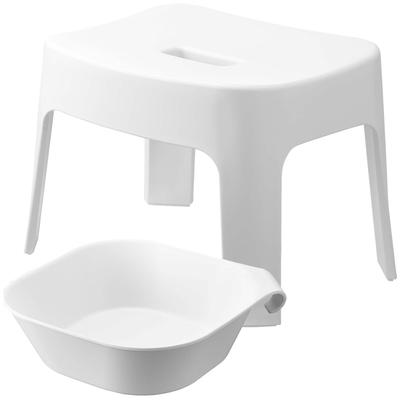Yamazaki Magnetic Bath Chair, 25cm Seat Height + Magnetic & Hook-Up Bathtub, Large (2-Piece Set) Tower Floating Storage Bath Chair, White, 6925 1562