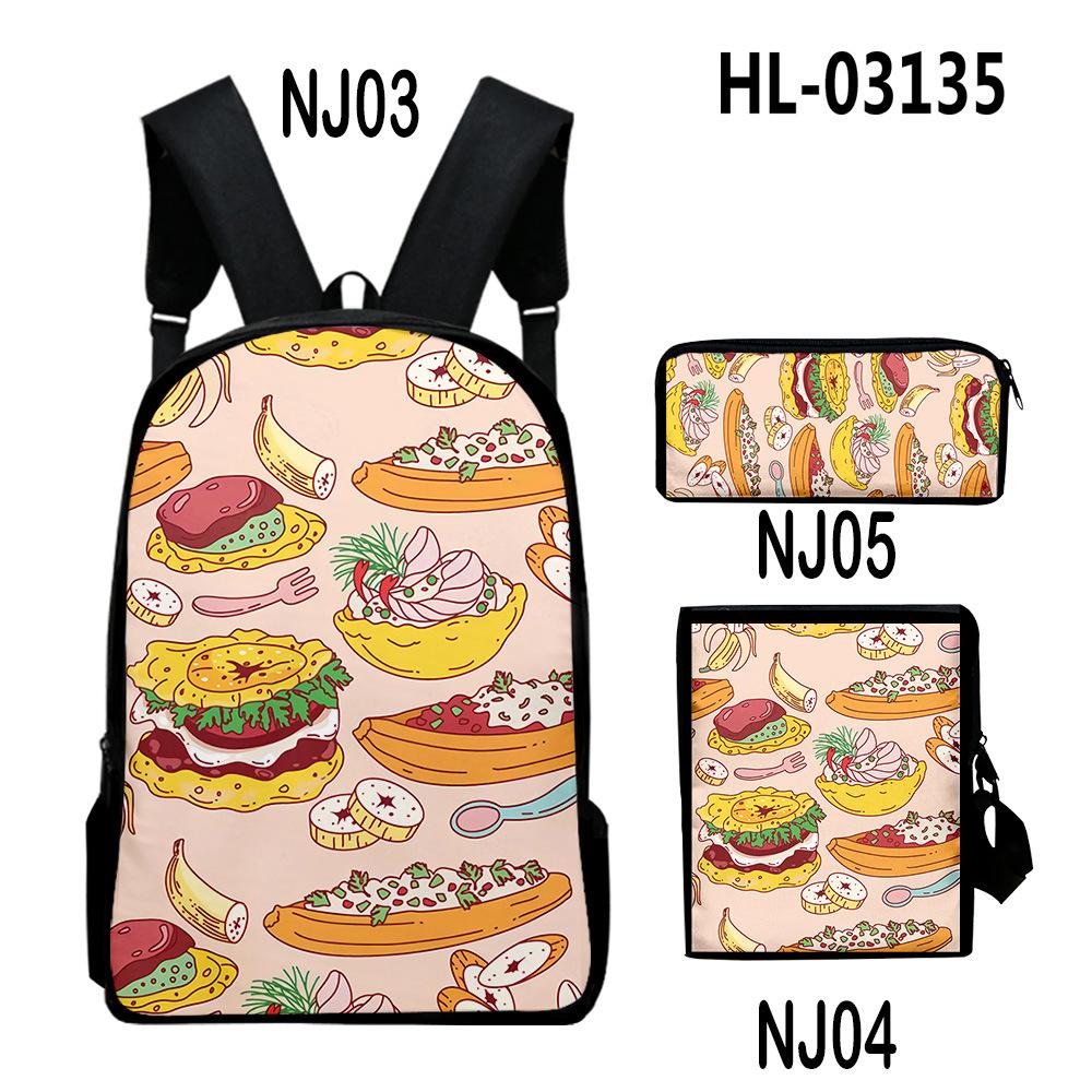 Harajuku Popular Cool Food 3D Print 3pcs/Set Pupil School Bags Laptop Daypack Backpack Inclined Shoulder Bag Pencil Case