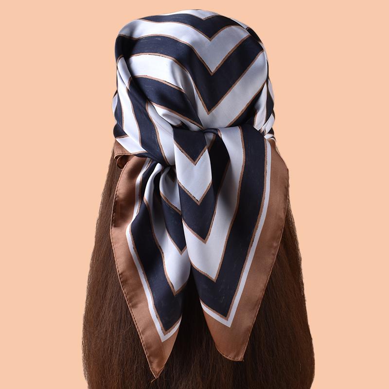 1PC Women's Stripe Print Thin Silk Satin Bohemian Casual Neck Scarf Shawl Lightweight Fashionable Ladies' Wrap