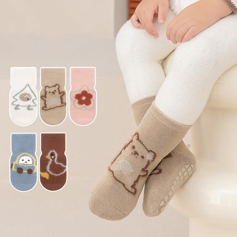 Children's Girl Boy Socks Anti Slip Terry Baby Cotton Socks for Girls Boys Casual Soft Print Toddler Kids Cartoon Sock Non-slip Winter