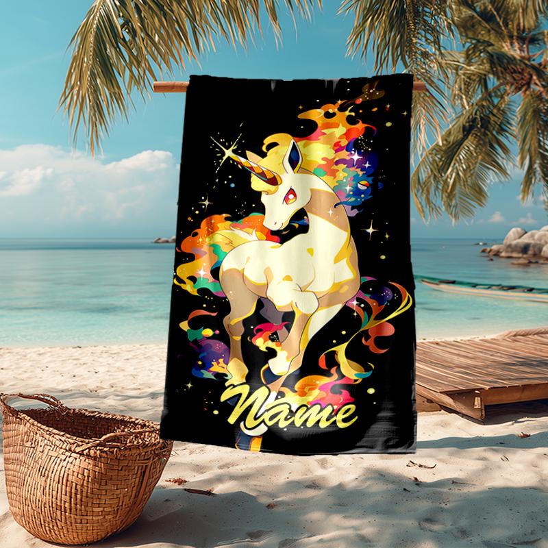 Custom Name Ultra-Soft Beach Towel with Unicorn Theme,Ideal for Pool - Camping, Diving - Perfect Travel Essential, Vibrant Beach Towel.