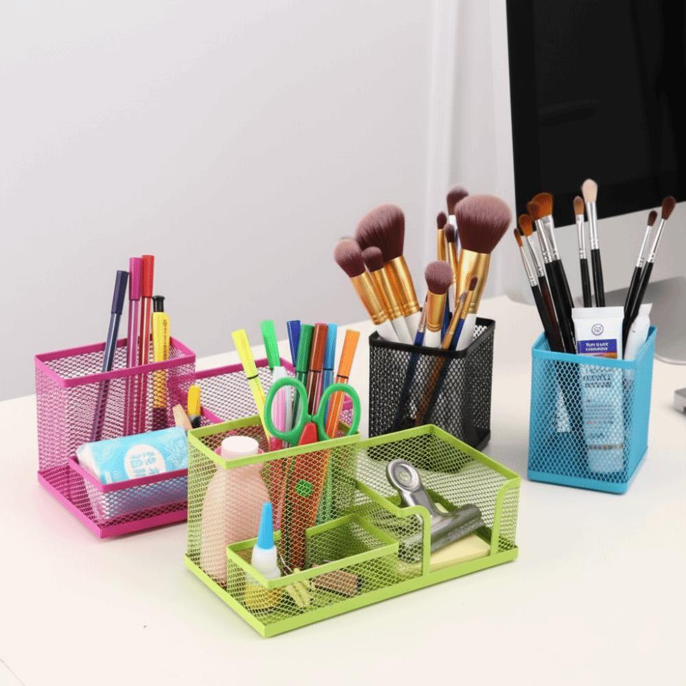 Hollowed-out Metal Mesh Pen Holder 3/4 Grid Desk Stationery Organizer  Student Gift