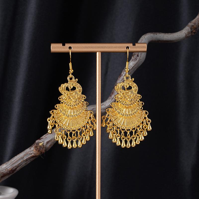Imitation Miao Silver Minority Totem Phoenix Bell Earrings Jingtai Blue Peacock Earrings Scenic Earrings Earrings