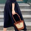 Anti-Splash Water PU Woven Bucket Bag Retro Straw Shoulder Bag Black Women Bucket Handbag  Summer