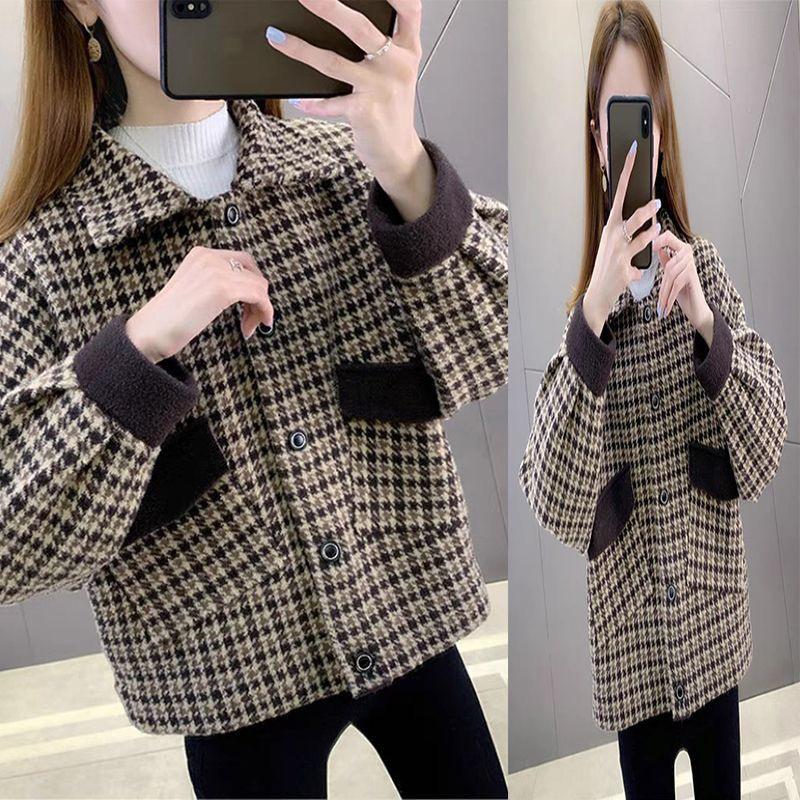 Women's Autumn 2025 Fleece-Lined Wool Jacket: Korean & British Style, Loose Fit, Slimming, Casual Blazer.