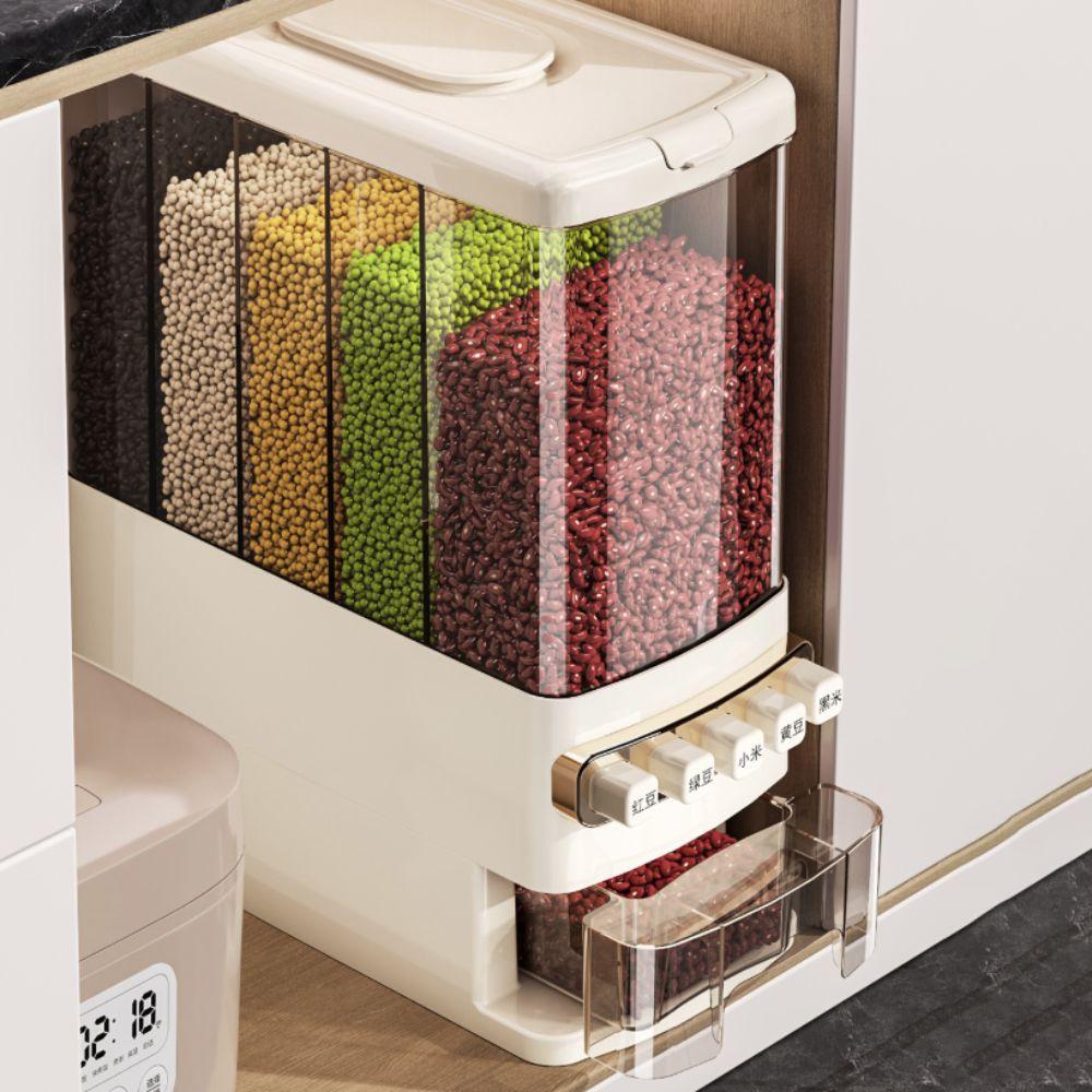 5 Compartments Beans Storage Bin Built-in Measuring Cup Grain Barrel Grain Storage Box  Oats