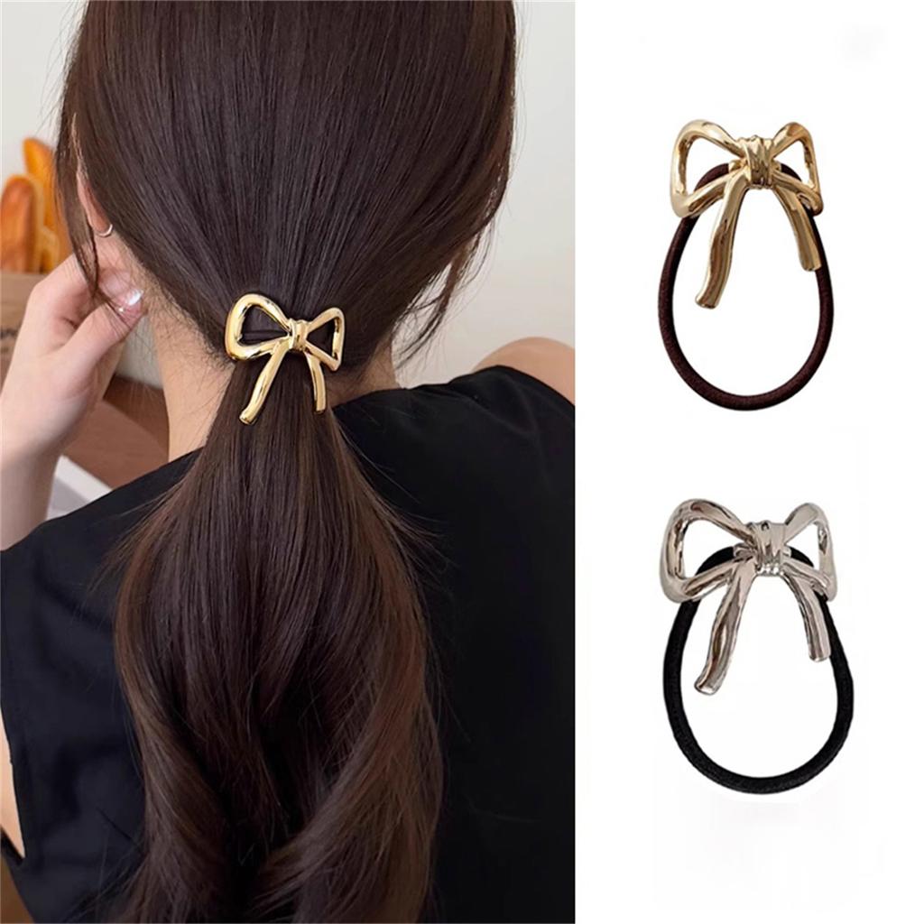 Sweet Hair Tie Alloy Bow Pendant Elastic Hair Band Ponytail Holder Women Hair Accessories Rubber Bands
