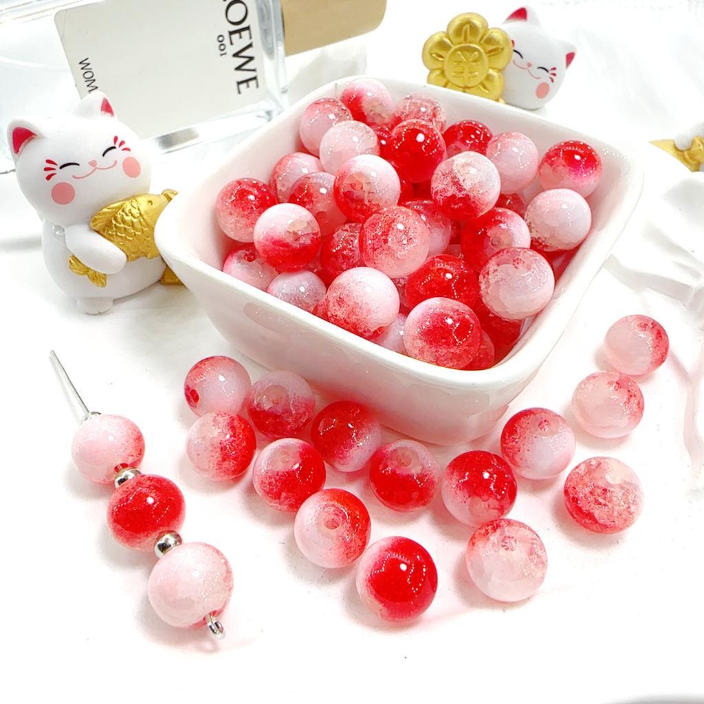10mm Crackle Glass Round Beads, Loose Spacer Beads DIY Accessories for Bracelet Making 50pcs
