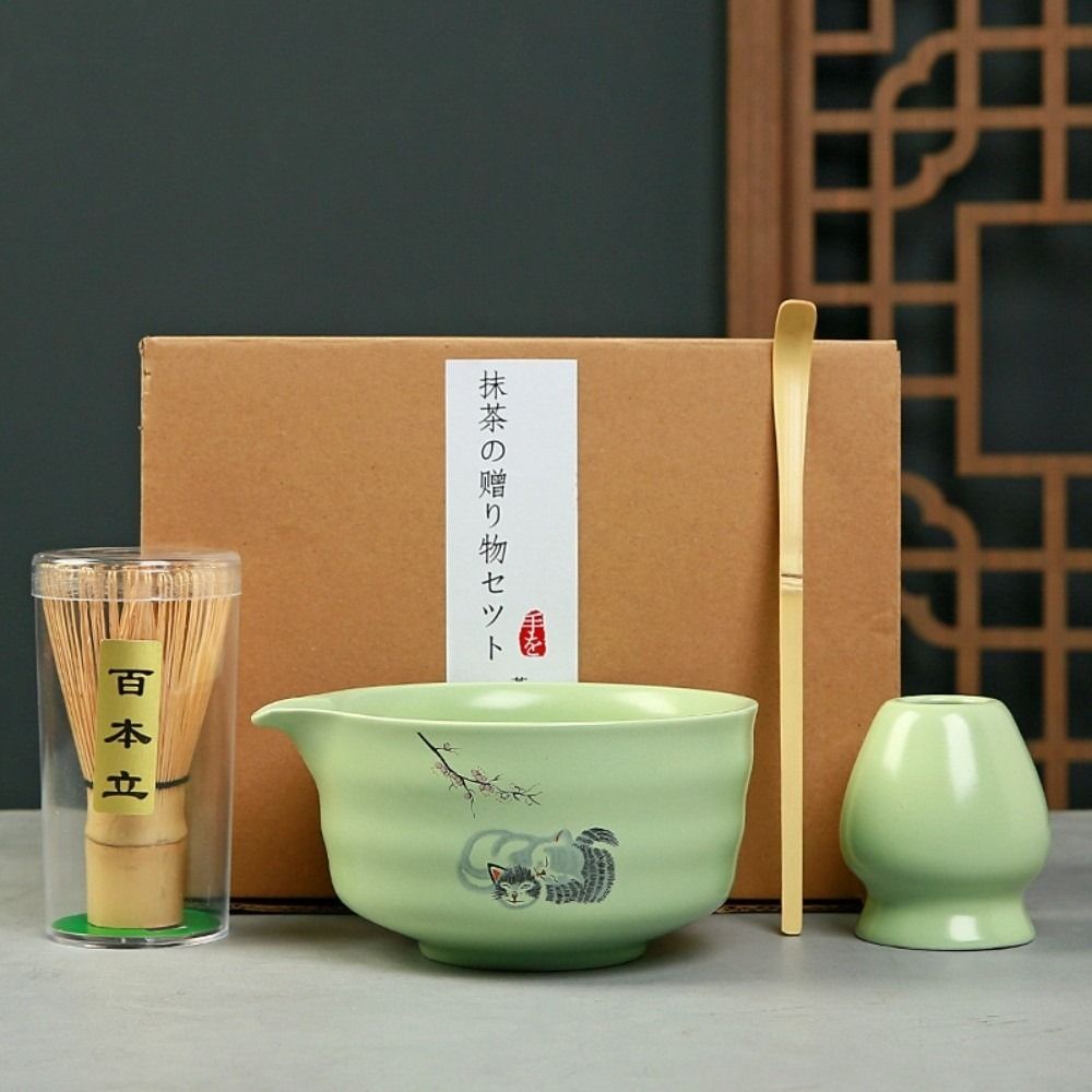 Bamboo Ceramic Japanese Matcha Tea Set Reusable Chasen Stirring Tea Sticks Matcha Spoon Matcha Whisk Set