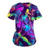Plus Size Cute Printed Scrub Working Uniform Tops For Women  V-Neck Short Sleeve Fun T-Shirts Workwear Tee With Pockets