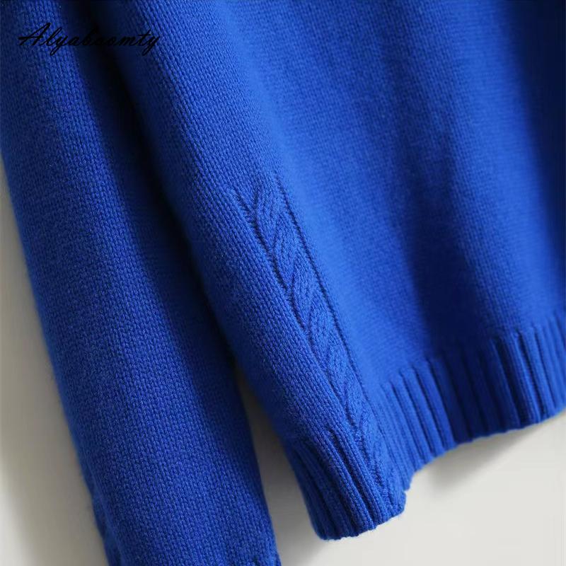 Korean Fashion Herbst Winter Frauen Casual Lose Pullover Halb Hohen Kragen Blau Beige Grün Gestrickte Pullover