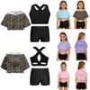 Sport-Set für Mädchen Ärmellose Weste mit Kreuzrücken Kurzärmeliges Kapuzen-Crop-Top V-Ausschnitt Bundshorts