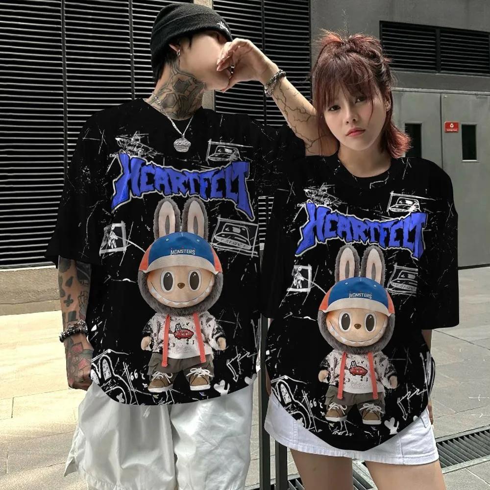 Sommer Rundhals 3D Labubu Musterdruck Top Modische Lässige Kurzarm Herren- und Damen-Paar Unisex T-Shirts