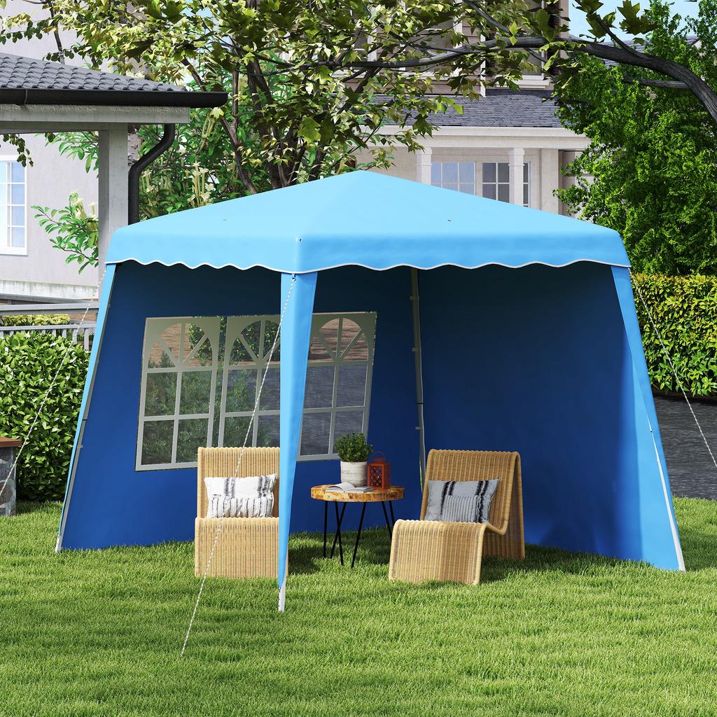 Foldable Pop Up Canopy 2 89x2 89m Garden Gazebo Pavilion With Side Walls Adjustable Height UV50+ Protection Blue