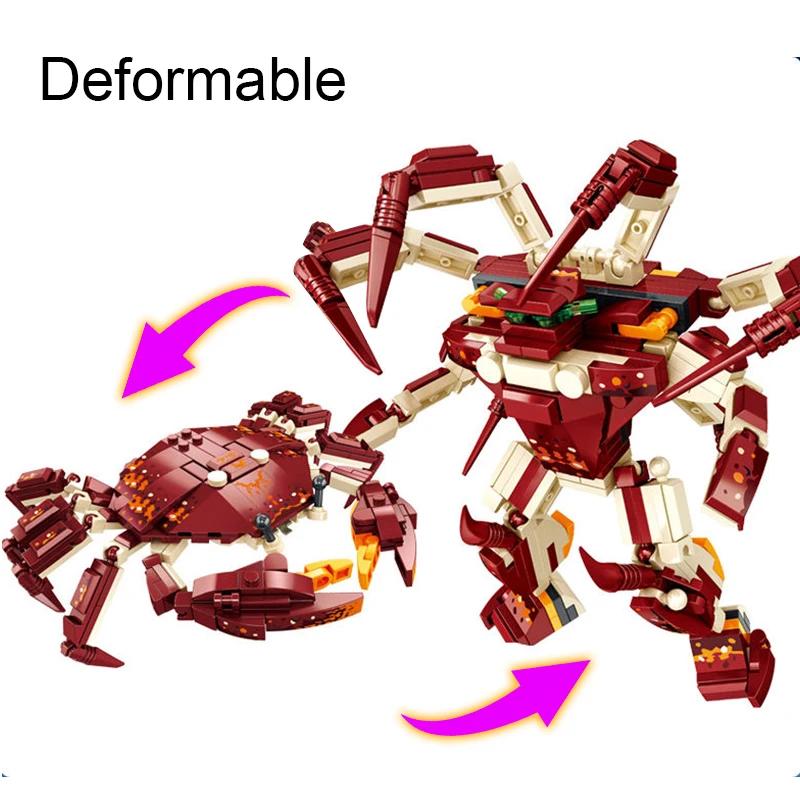 Diy Ocean Animals Robot Deformation Construction Block Creative Assembly Crab Shark Lobster Toys For Kids Adults Present Small Particle