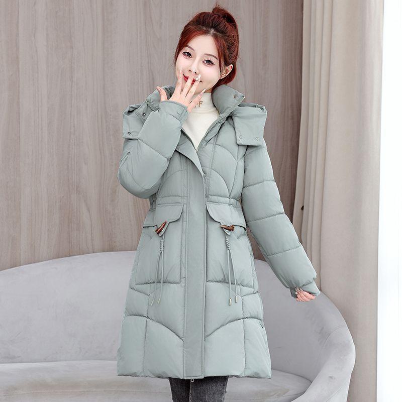 Winter Fashion Women Down Cotton Coat Slim Fit Thickened Long Padded Jacket Warm Outwear