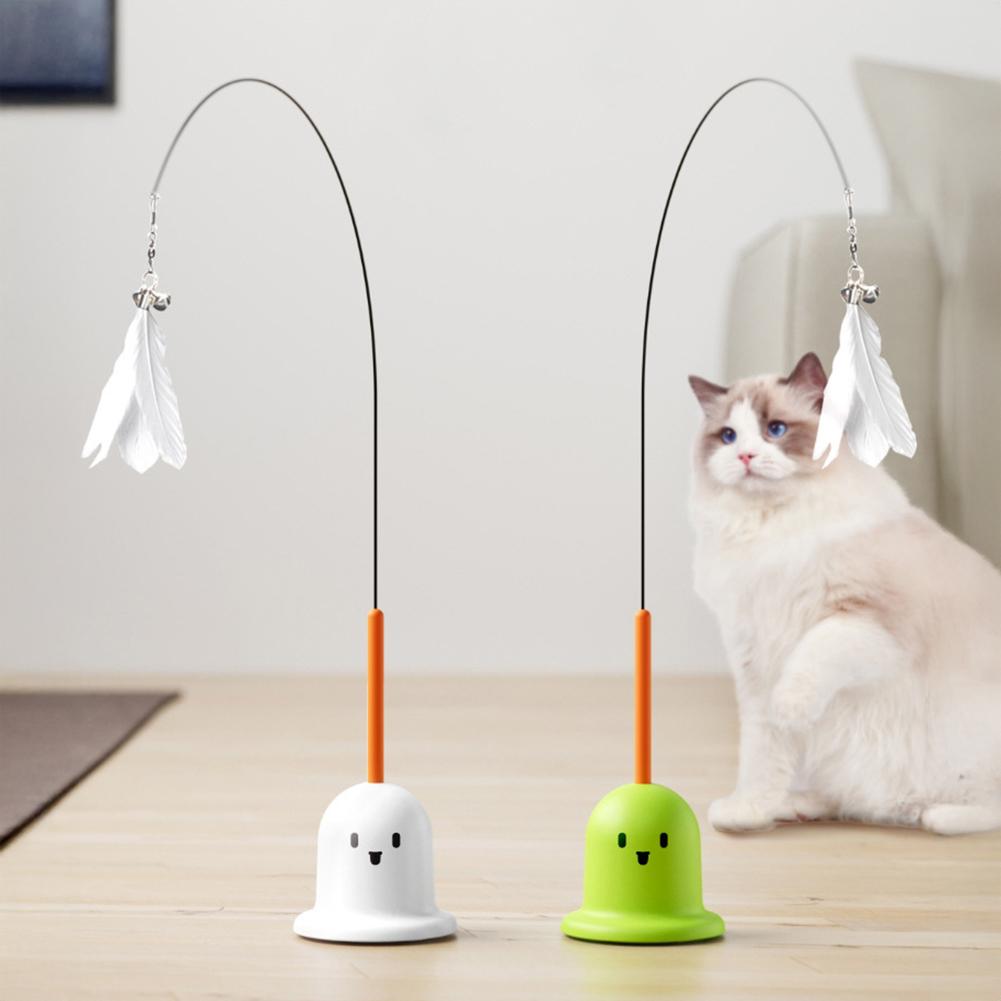 

Interactive Suction Cup Cat Teaser Wand with Bell Boredom Buster Cat Hunting Teaser Stick Anti-Anxiety Cat Feather Toy Cat Supplies білий